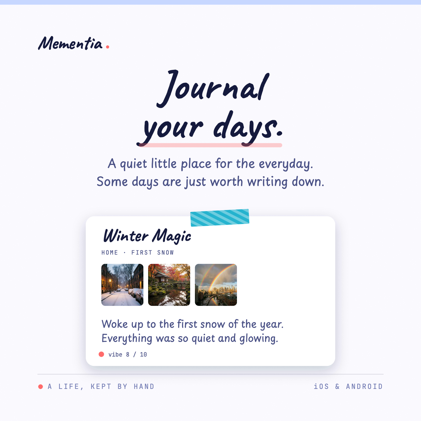 A Winter Magic daily photo journal entry inside Mementia