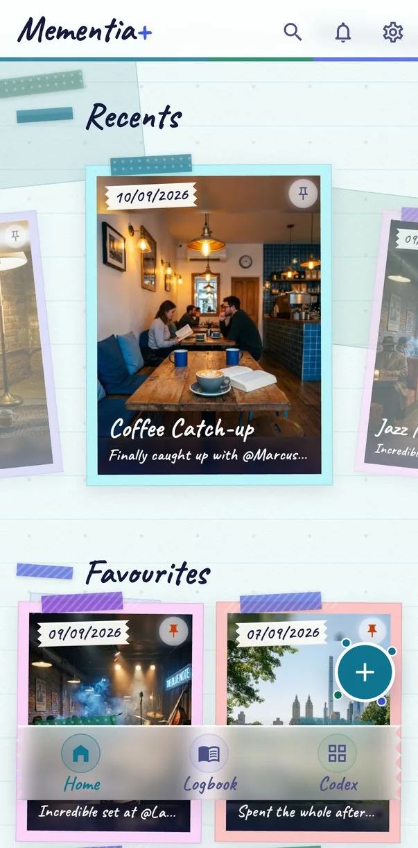 Mementia Scrapbook theme: Home with recent memory cards on pastel paper